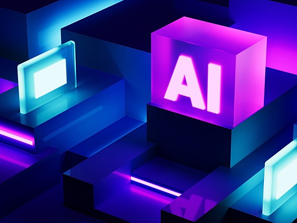 'AI' letters on purple block graphics